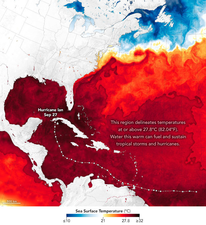 Map showing sea surface temperatures (SSTs) as measured on September 26 by a combination of satellite and ocean instruments and processed by NASA scientists. Map showing sea surface temperatures (SSTs) as measured on September 26 by a combination of satellite and ocean instruments and processed by NASA scientists.
