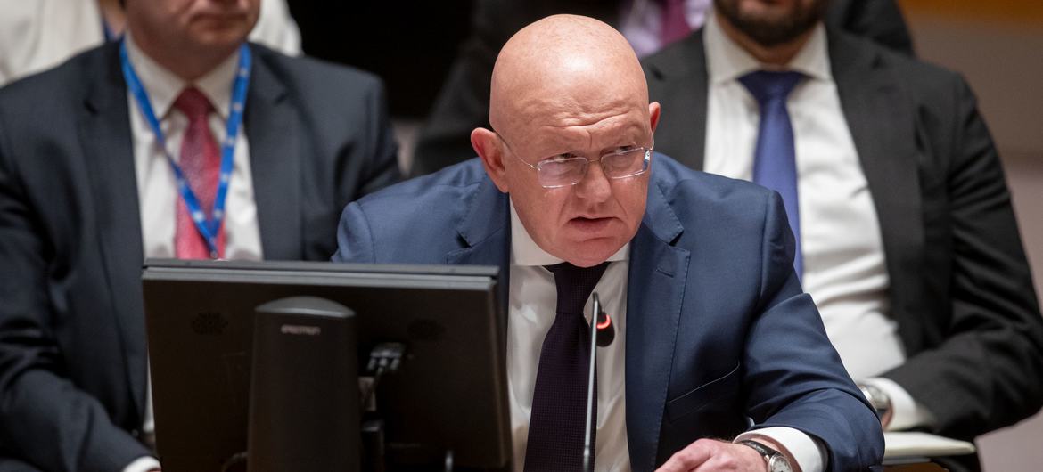 Ambassador Ambassador Vassily Nebenzia of the Russian Federation addresses the UN Security Council meeting on Maintenance of peace and security of Ukraine. Ambassador Ambassador Vassily Nebenzia of the Russian Federation addresses the UN Security Council meeting on Maintenance of peace and security of Ukraine.