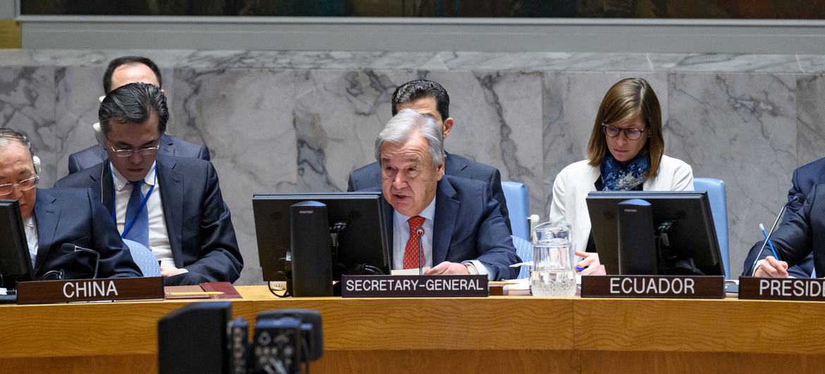 Secretary-General António Guterres addresses the Security Council meeting on threats to international peace and security with focus on transnational organized crime, growing challenges and new threats. Secretary-General António Guterres addresses the Security Council meeting on threats to international peace and security with focus on transnational organized crime, growing challenges and new threats.