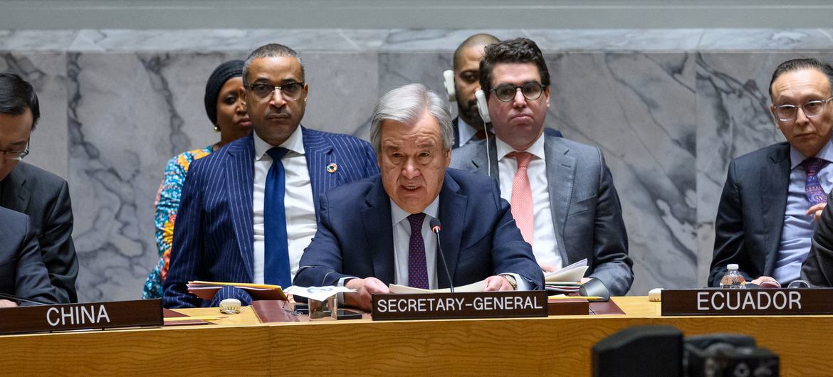 Secretary-General António Guterres addresses the Security Council meeting on the situation in the Middle East, including the Palestinian question. Secretary-General António Guterres addresses the Security Council meeting on the situation in the Middle East, including the Palestinian question.