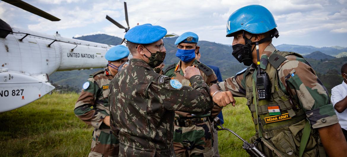 MONUSCO peacekeepers greet each other on a trip to North Kivu province in the eastern Democratic Republic of the Congo. MONUSCO peacekeepers greet each other on a trip to North Kivu province in the eastern Democratic Republic of the Congo.