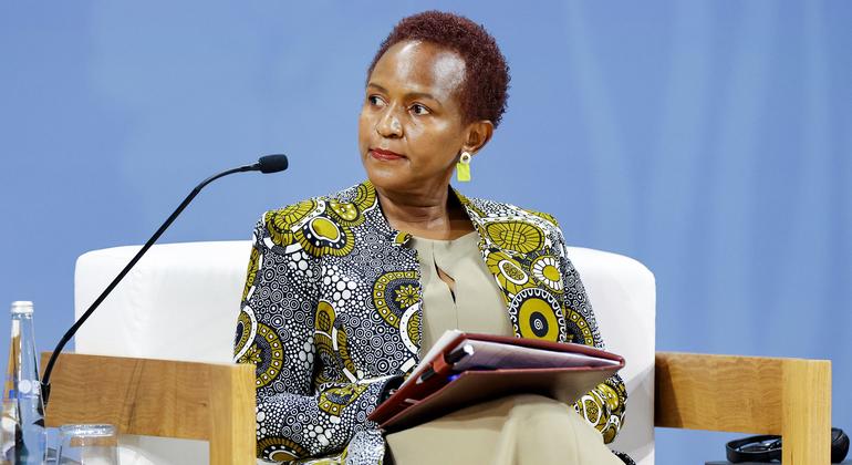 Joyce Msuya, UN deputy emergency relief coordinato, onstage at the Accelerating Climate Action session during the UN Climate Change Conference (COP28), in Dubai, United Arab Emirates. Joyce Msuya, UN deputy emergency relief coordinato, onstage at the Accelerating Climate Action session during the UN Climate Change Conference (COP28), in Dubai, United Arab Emirates.