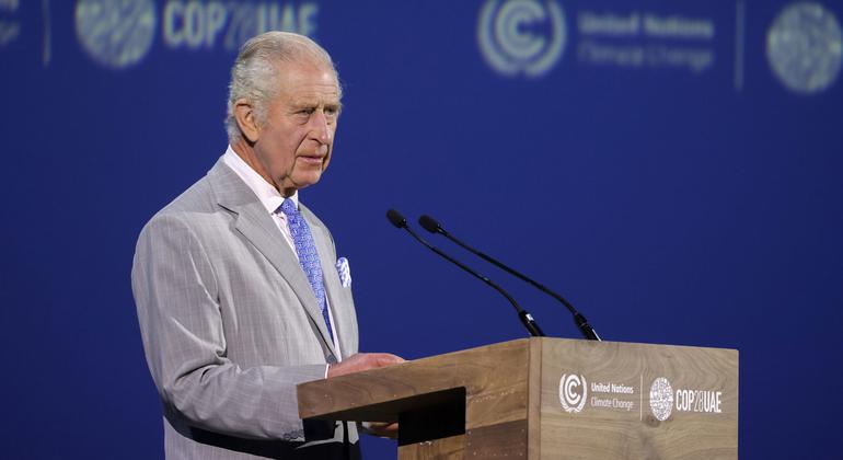 King Charles III addressing the World Climate Action Summit during the UN Climate Change Conference, COP28, at Expo City in Dubai, United Arab Emirates. King Charles III addressing the World Climate Action Summit during the UN Climate Change Conference, COP28, at Expo City in Dubai, United Arab Emirates.