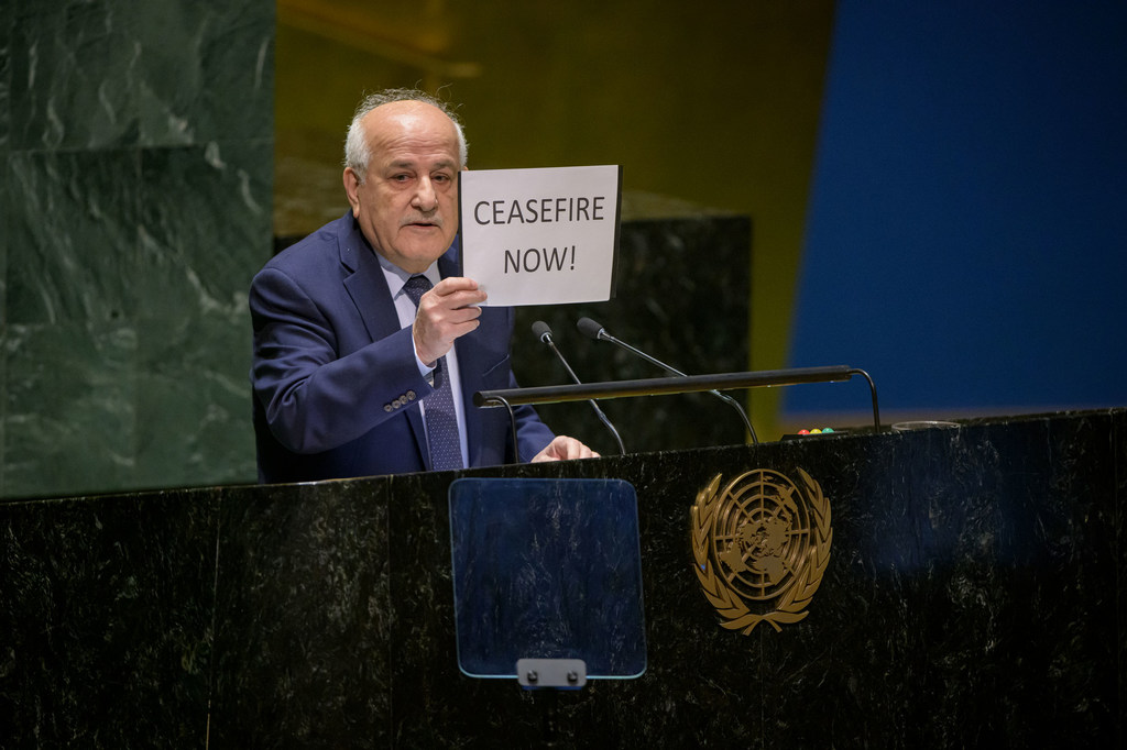 Riyad Mansour, Permanent Observer of the State of Palestine to the United Nations, addresses the UN General Assembly meeting on the situation in the Middle East, including the Palestinian question. Riyad Mansour, Permanent Observer of the State of Palestine to the United Nations, addresses the UN General Assembly meeting on the situation in the Middle East, including the Palestinian question.
