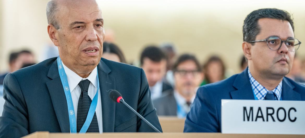 Omar Zniber (left), Permanent Representative of Morocco to the UN in Geneva, speaks during the opening of the 54th session of the Human Rights Council. Omar Zniber (left), Permanent Representative of Morocco to the UN in Geneva, speaks during the opening of the 54th session of the Human Rights Council.