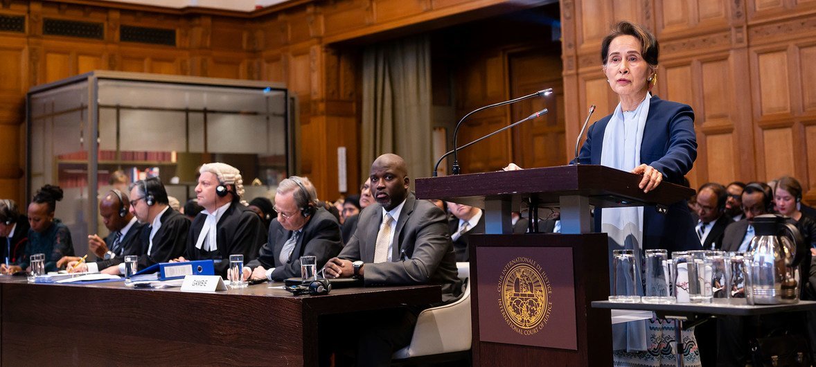 Aung San Suu Kyi appears at the UN International Court of Justice (ICJ) on 11 December 2019. Aung San Suu Kyi appears at the UN International Court of Justice (ICJ) on 11 December 2019.