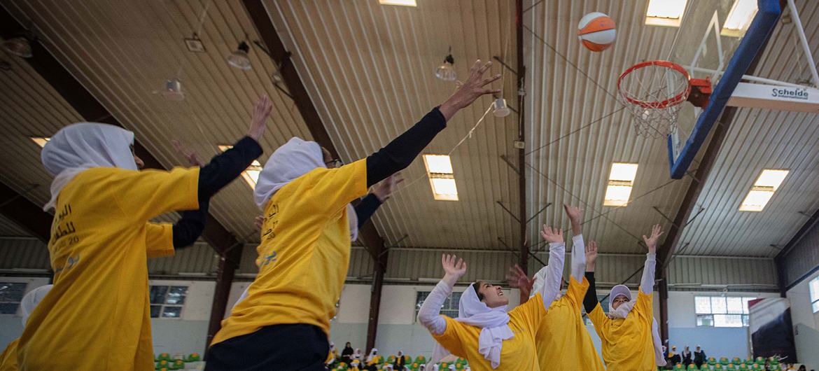 Girls play basketball on World Children's Day in Sana’a, Yemen. Girls play basketball on World Children's Day in Sana’a, Yemen.