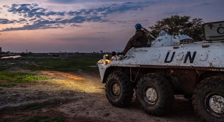 UN peacekeepers undertake night patrols in Sudan. UN peacekeepers undertake night patrols in Sudan.