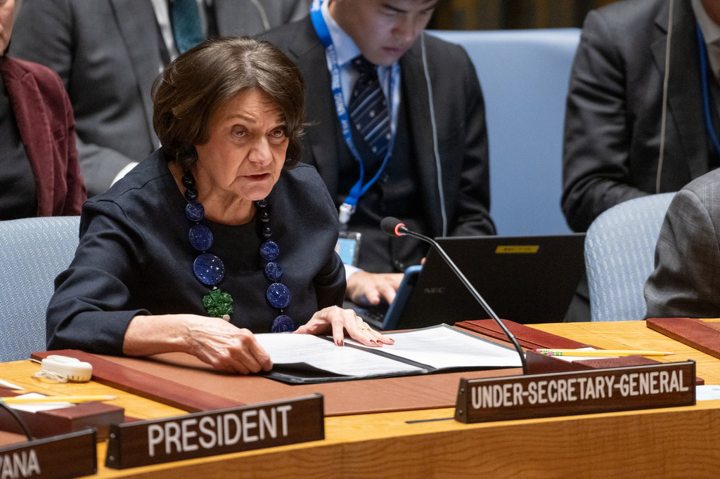 Rosemary DiCarlo, Under-Secretary-General for Political and Peacebuilding Affairs, briefs the Security Council meeting on threats to international peace and security. Rosemary DiCarlo, Under-Secretary-General for Political and Peacebuilding Affairs, briefs the Security Council meeting on threats to international peace and security.