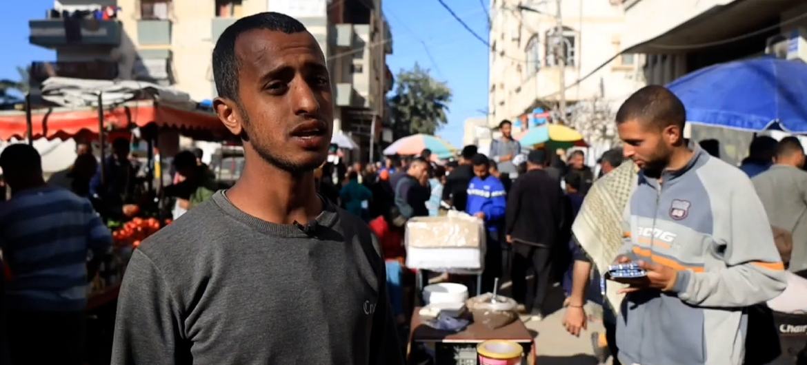 Ahmed Musleh, who was displaced from Beit Hanoun in northern Gaza to Deir Al-Balah. Ahmed Musleh, who was displaced from Beit Hanoun in northern Gaza to Deir Al-Balah.