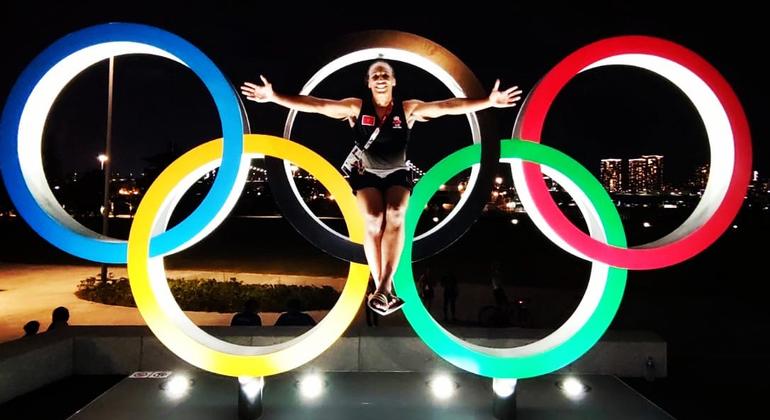 Asmaa Niang poses on the Olympic rings at the Tokyo Olympic Games in 2020. Asmaa Niang poses on the Olympic rings at the Tokyo Olympic Games in 2020.